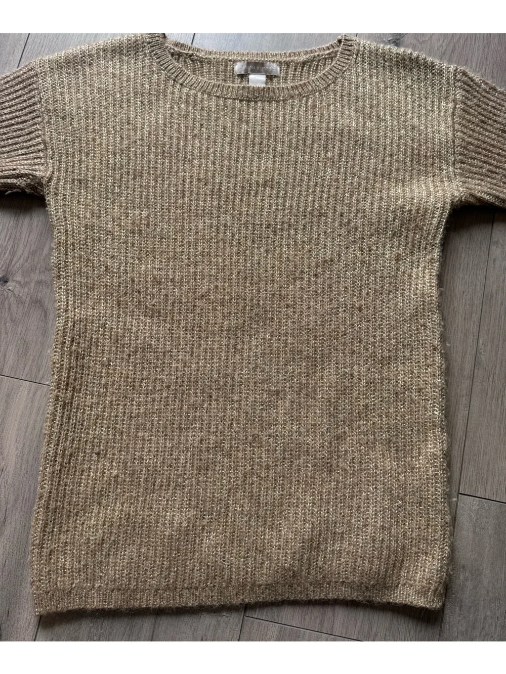 Banana Republic M Gold Wool Alpaca Ribbed Crewneck Sweater Preppy Quiet Luxury